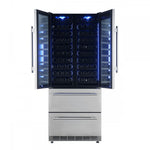 Forno Campania 32" 17.7 Cu.Ft.Stainless Steel 120 Bottle Dual Wine Cooler with Two Beverage Drawers - FWCDR6635-32S