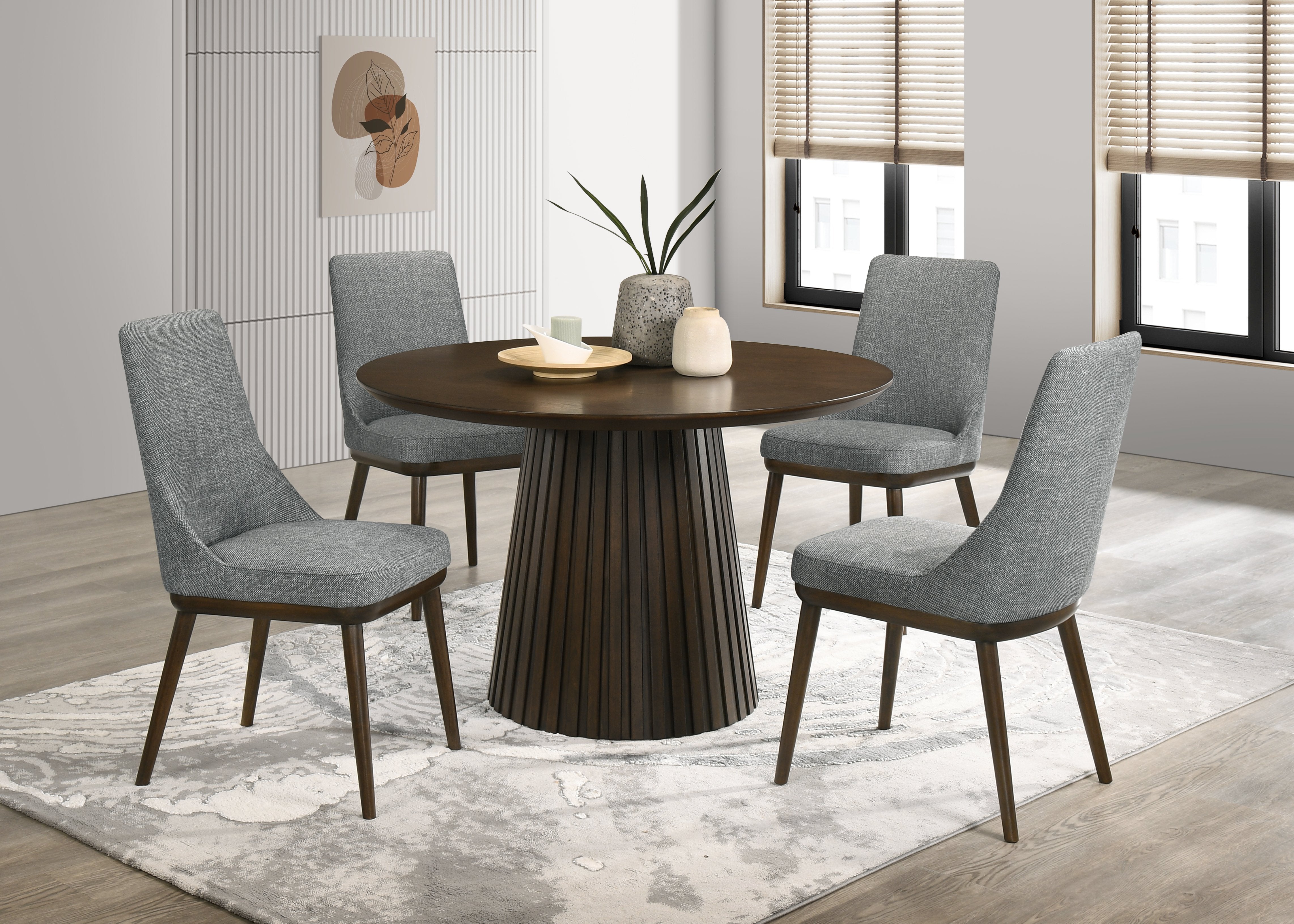 Mikael 5-Piece Round Dining Set - Grey, Weathered Oak