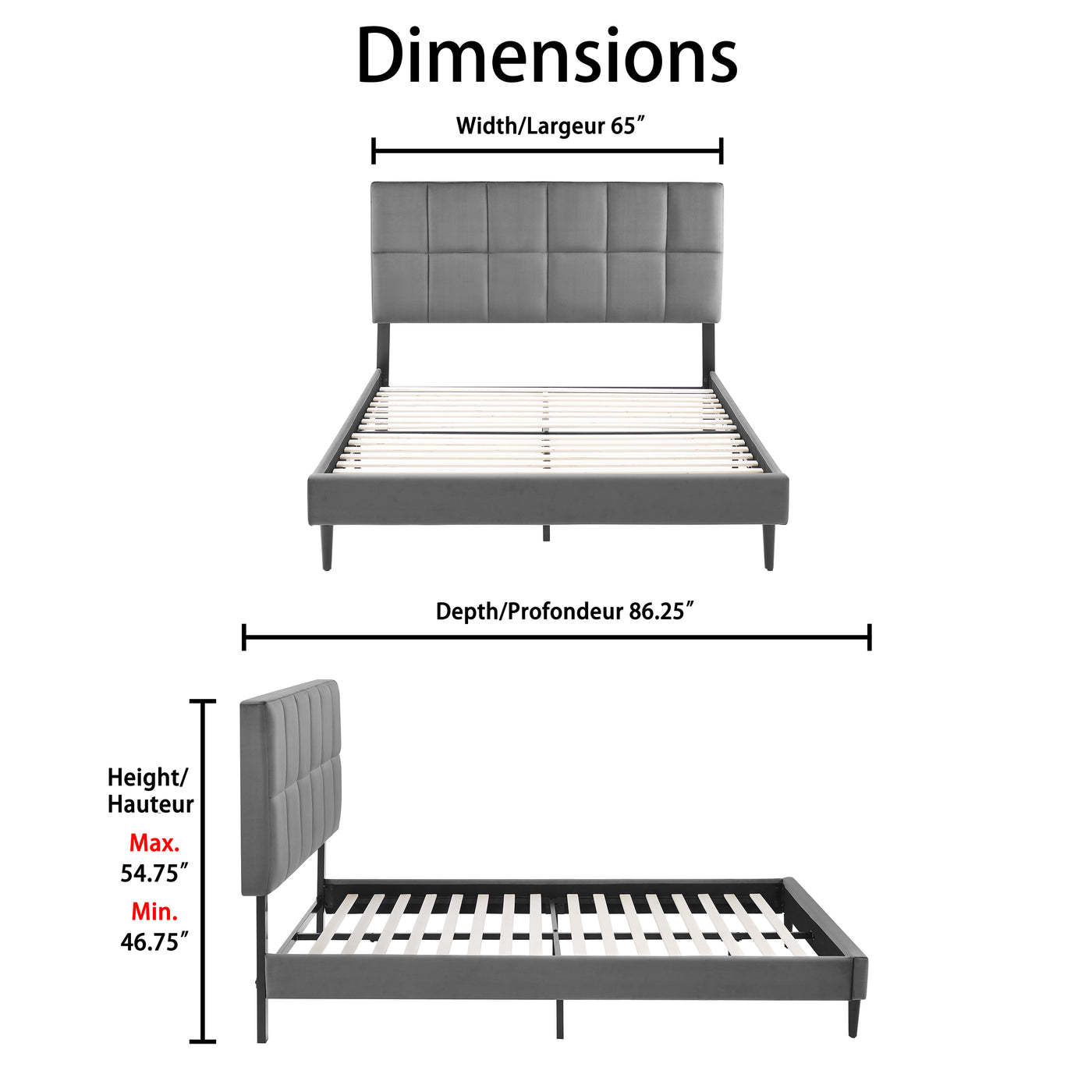 Sasha 3-Piece Queen Bed - Grey