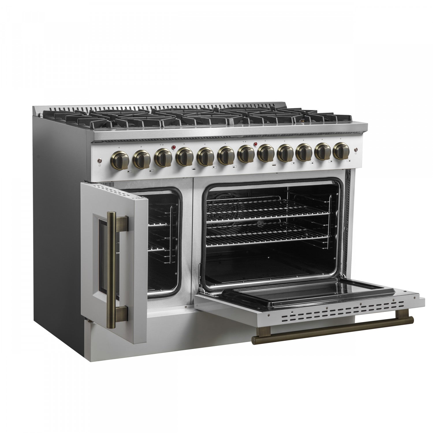 Forno Galiano 48" White Freestanding Dual Fuel Double Oven Range with True Convection (6.58 Cu. Ft.) - FFSGS6356-48WHT