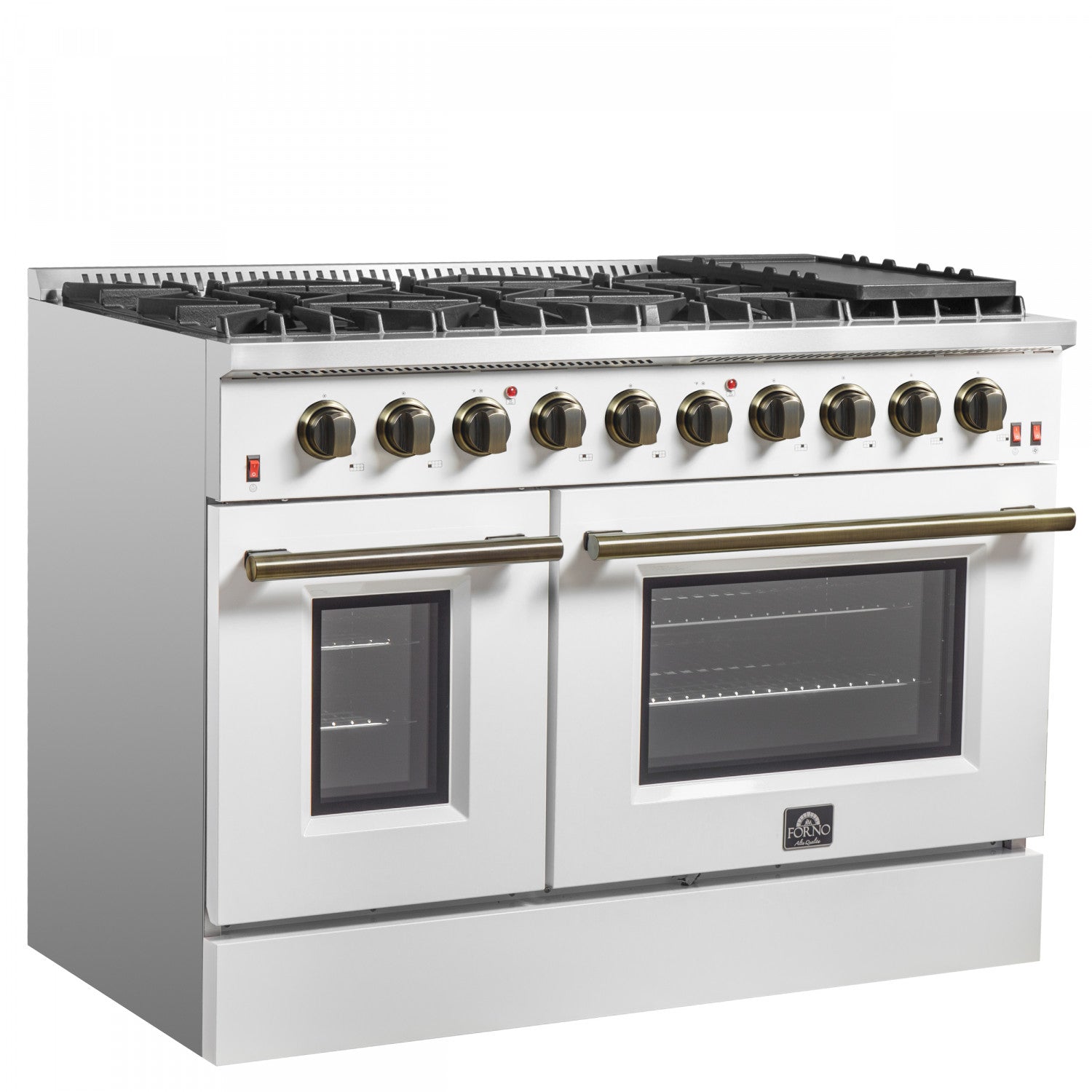 Forno Galiano 48" White Freestanding Double Oven Gas Range (6.58 Cu. Ft.) - FFSGS6244-48WHT