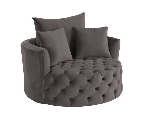 Eyrar Velvet Swivel Accent Chair - Grey