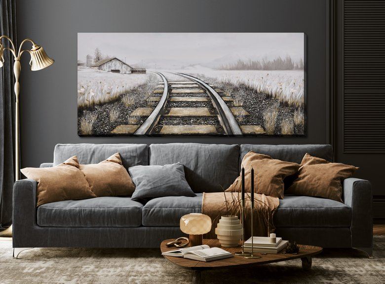 Tracks to Home Wall Art - Light Brown/White - 71 X 32