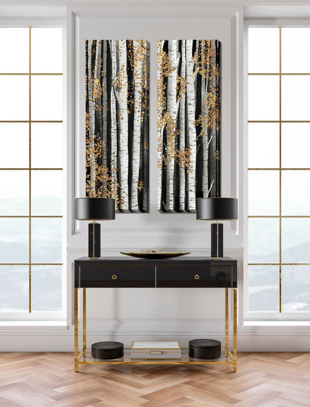 Golden Birch I Wall Art - Gold/White - 16 X 48