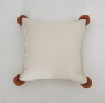 Rustic Charm 18 x 15" Cable Knit Decorative Cushion with Pom-Pom Accents - Beige, Rust