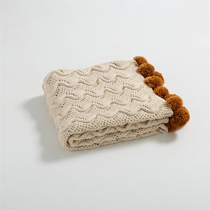 Charme rustique Jeté 50 po x 60 po en maille torsadée avec pompons – beige, rouille 