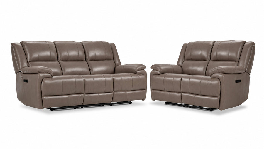 Allie Leather Dual Power Reclining Sofa and Loveseat Set - Mocha