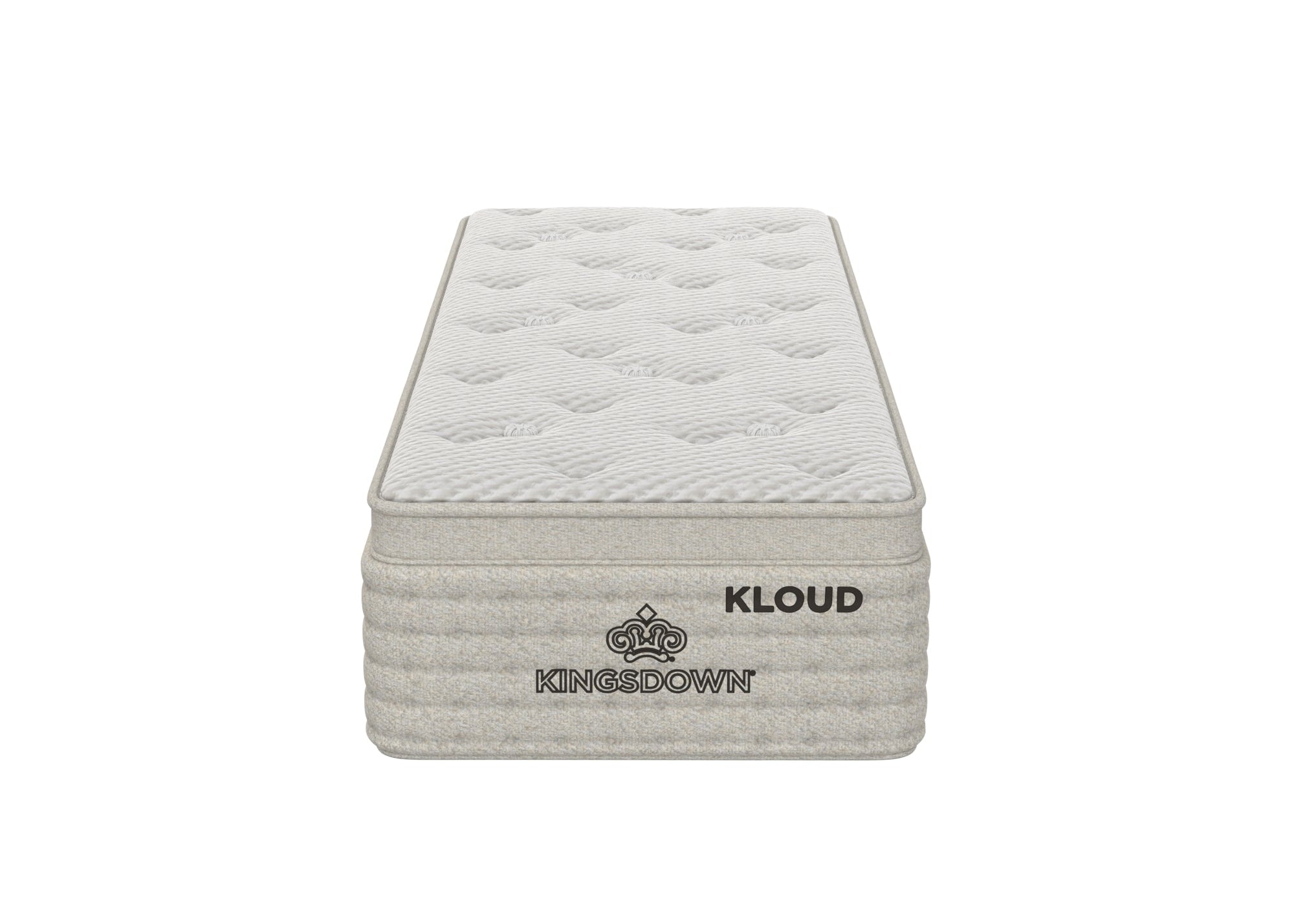 Front view of Kingsdown Atmosphere Plush Euro Top 30 x 80 in Queen Split Mattress with tufted top and Kingsdown Kloud branding