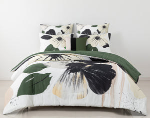 En pleine floraison Ens. de literie 5 mcx grand – blanc, vert, noir