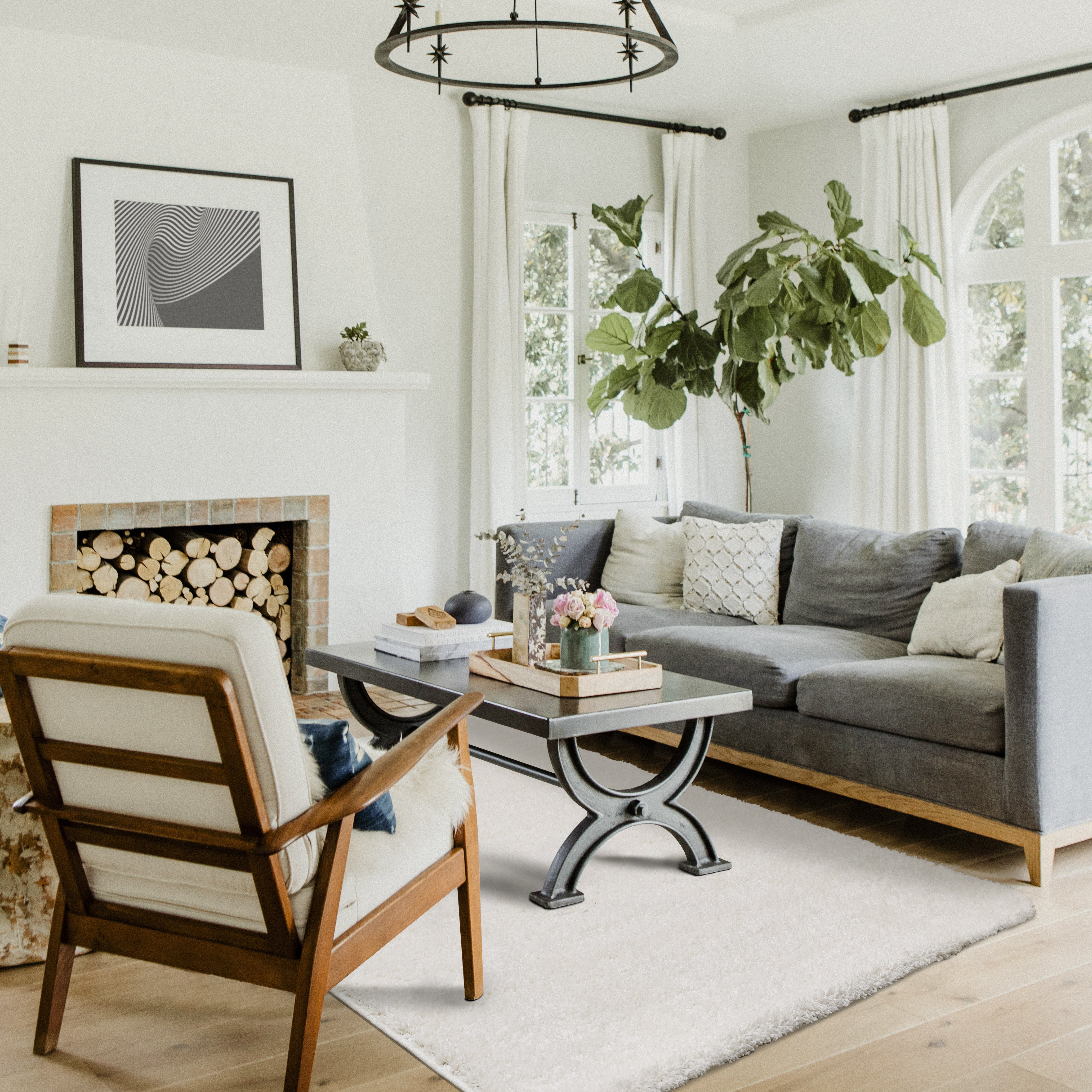 Brio 5'3" x 7'7" Shag Area Rug - Cream