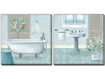 Blue Powder Room Wall Art - Teal - 16 X 16 - Set of 2