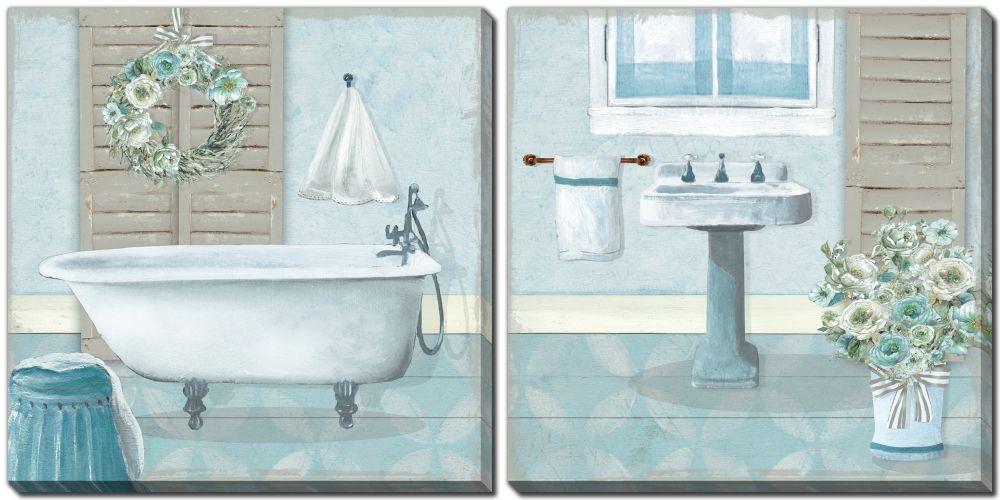 Blue Powder Room Wall Art - Teal - 16 X 16 - Set of 2