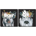 Oink and Moo Wall Art - White/Black - 16 X 16 - Set of 2