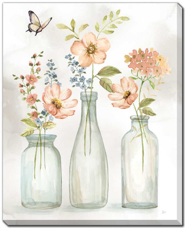 Petals in Bottles I Wall Art - White/Green/Pink - 16 X 20