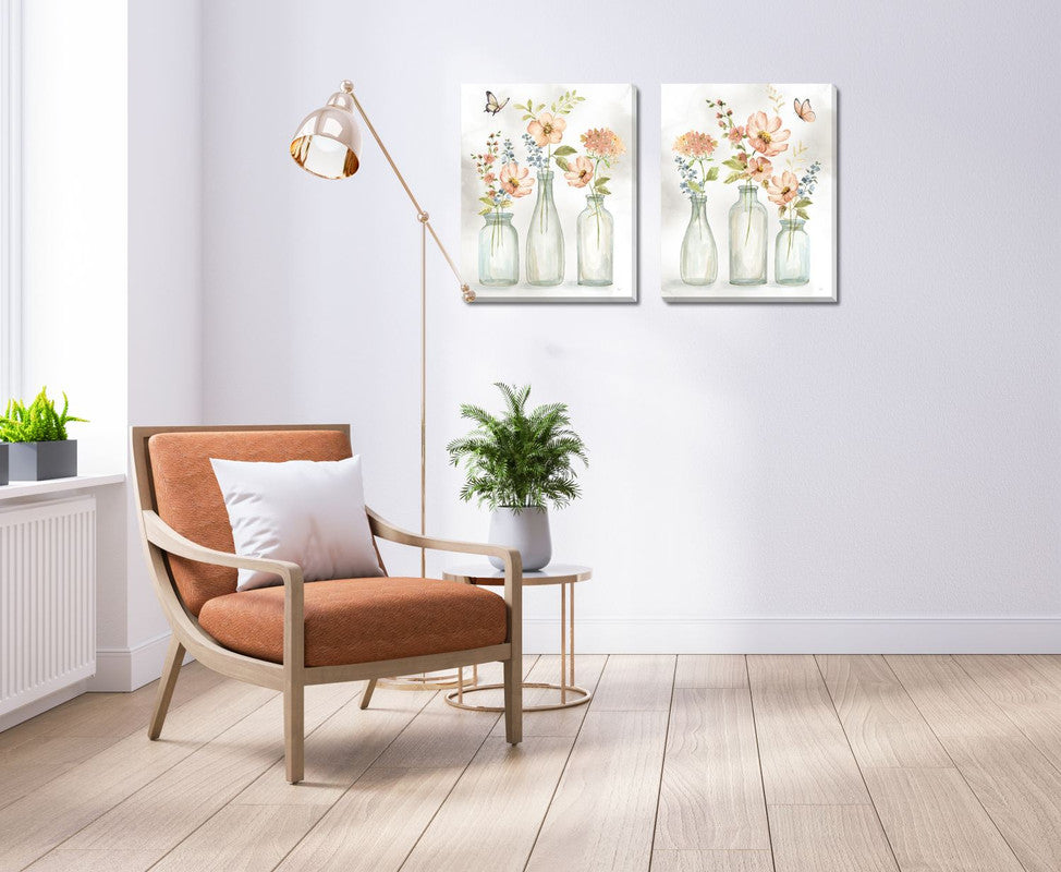 Petals in Bottles II Wall Art - White/Green/Pink - 16 X 20