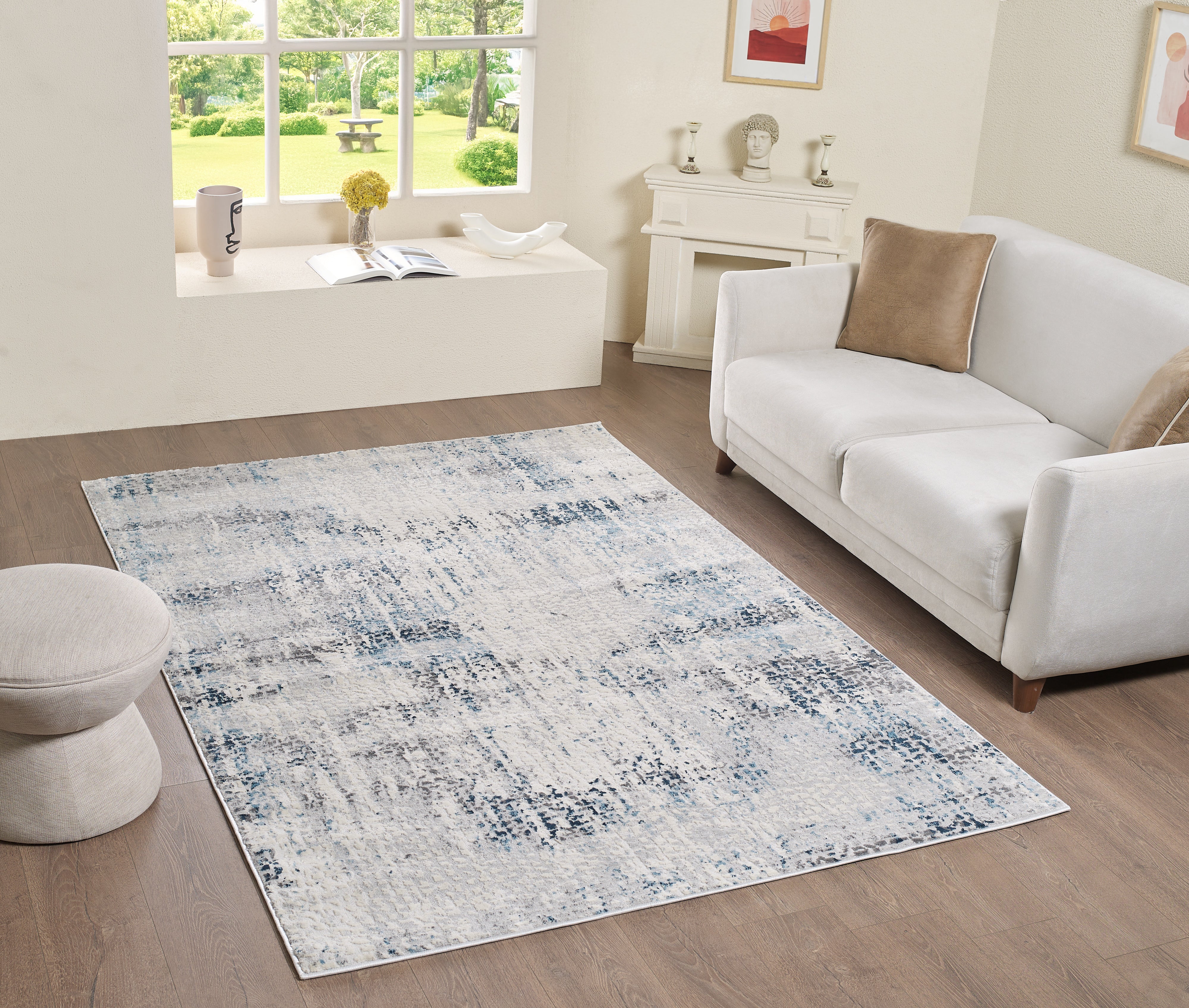 L2 Decor Cozy Area Rug 7' x 10' with Underpad - Cream, Light Blue
