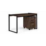 Sean 51" Writing Desk and Filing Cabinet Set - Grey Stone in a three-quarter view with wood-look desktop, black metal frame and three-drawer rolling filing cabinet