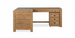 Plum Creek 70" Corner Desk and Filing Cabinet Set - Sierra Brown front view with L-shaped wood desktop, integrated storage, three-drawer filing cabinet and dark metal pulls