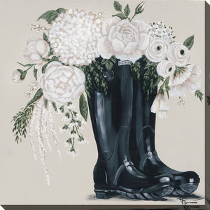 Boot Blooms Wall Art - White/Black - 30 X 30