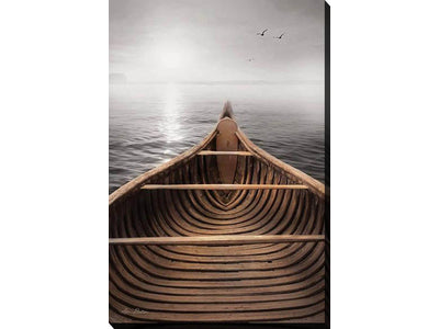 Brown Canoe and Grey Sky Canvas Wall Art - 30 X 45