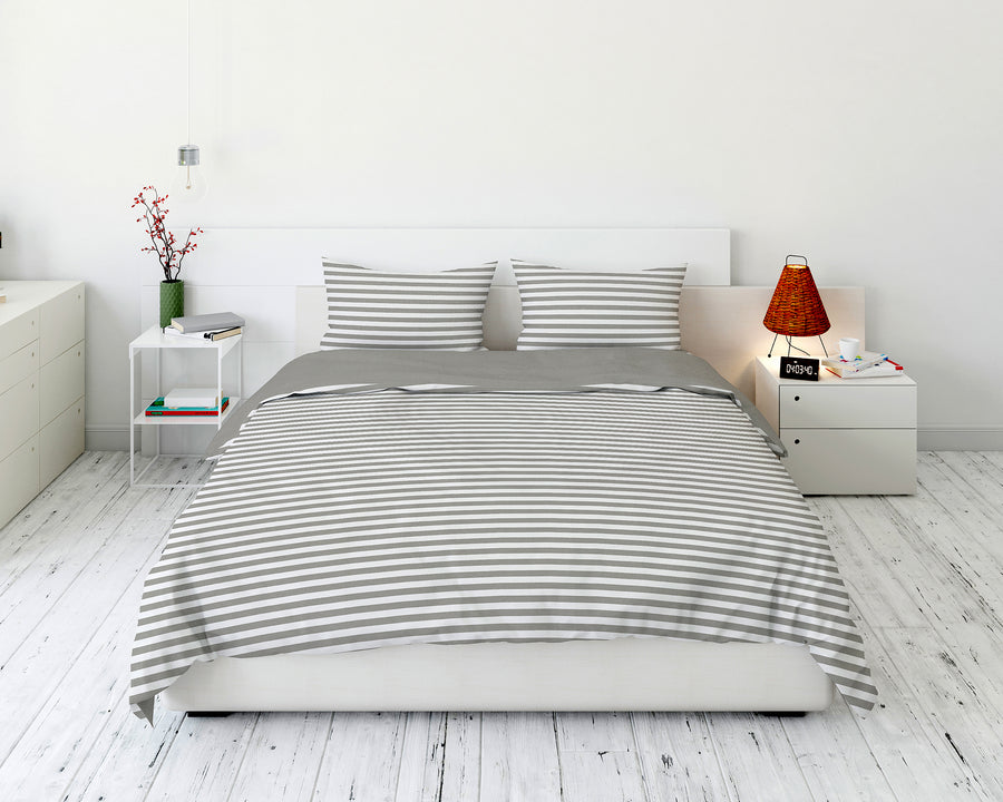 Cotton House Twin Duvet Cover Set - Pewter Stripes