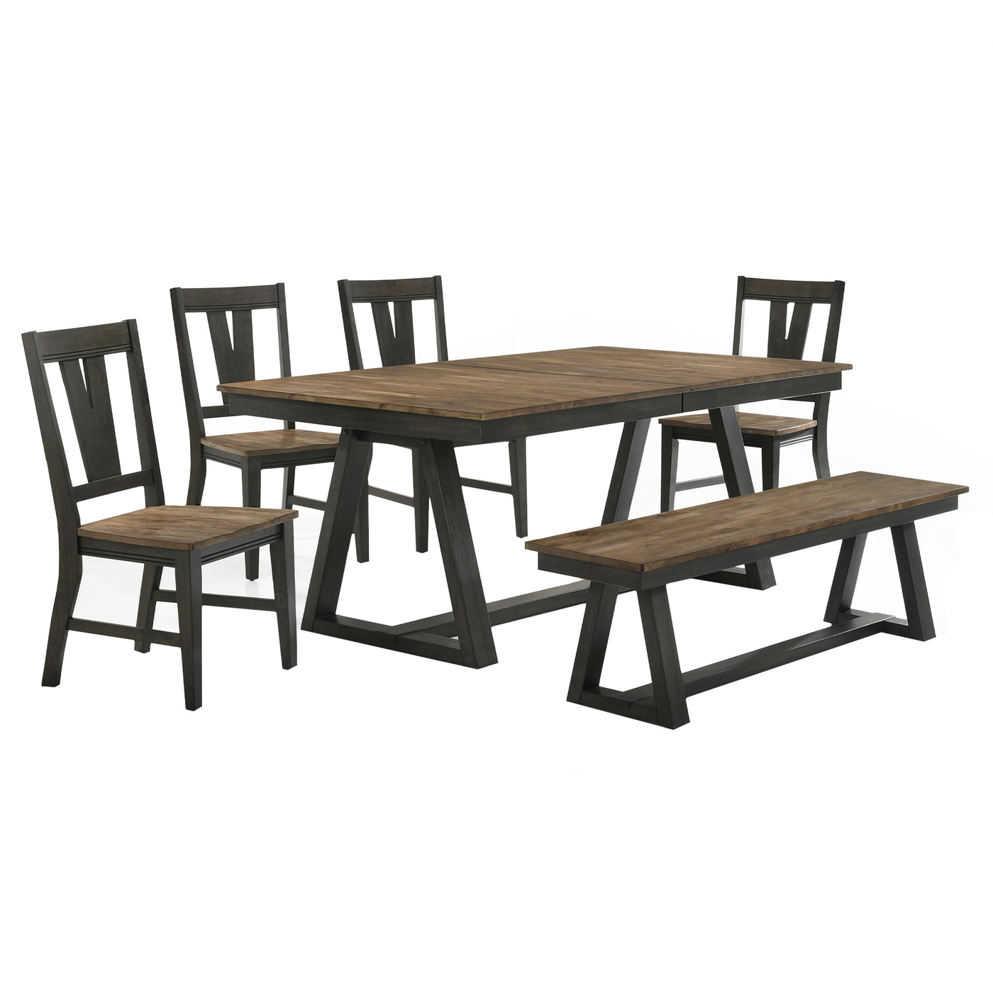 Addie 6-Piece Extendable Dining Set with Splat-Back Dining Chairs - Brown