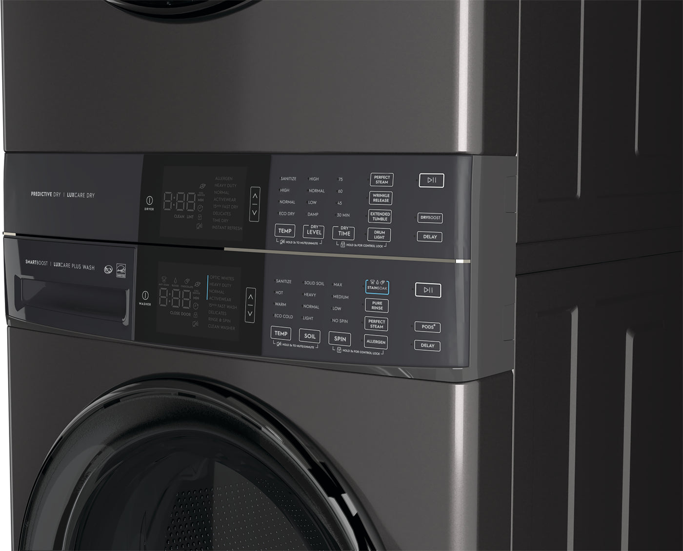 Electrolux Titanium Laundry Tower with SmartBoost® Washer (5.2 Cu.Ft) & Electric Dryer (8 Cu.Ft) - ELTE760CAT