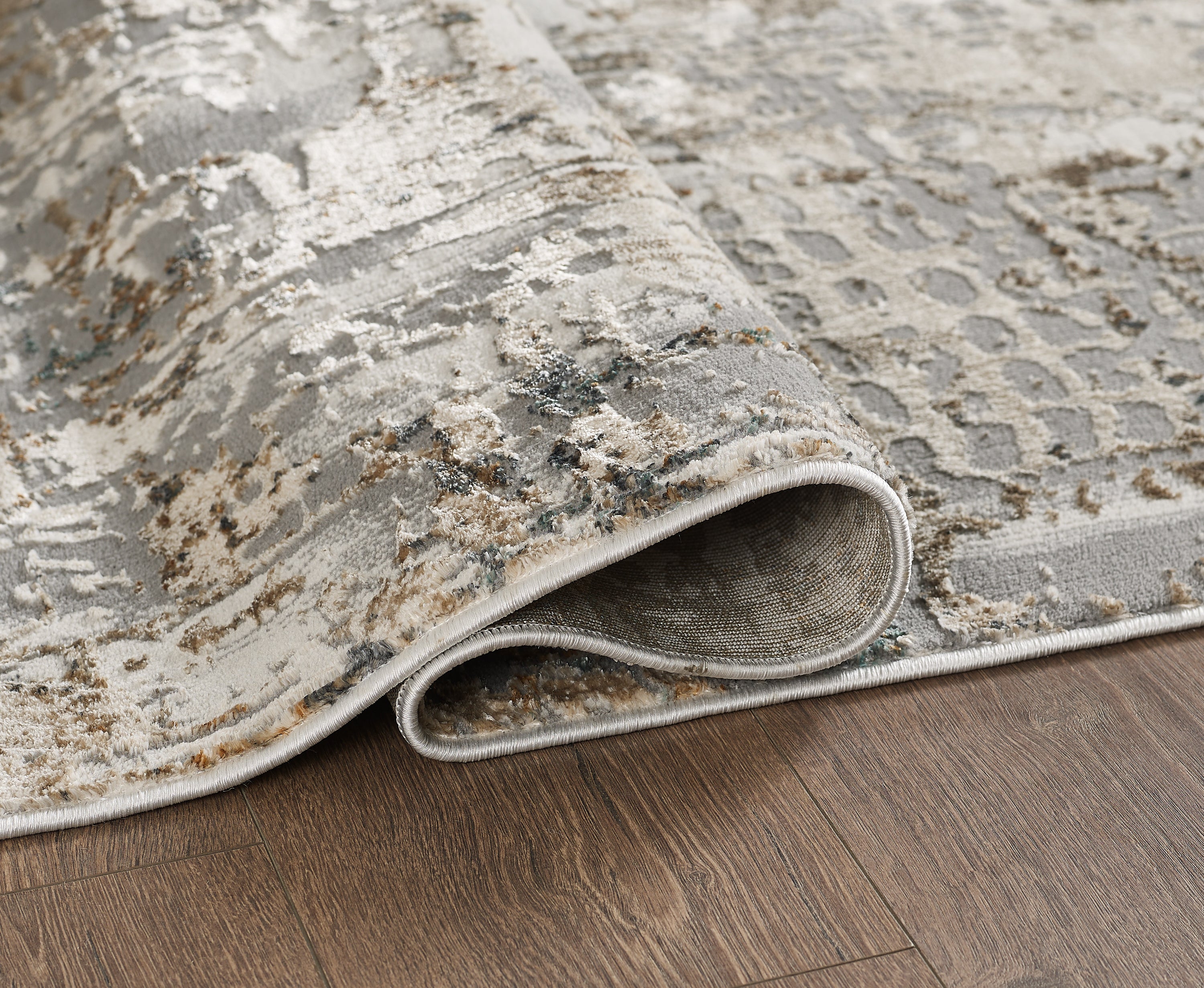 L2 Decor Emojy Area Rug 8' x 11' with Underpad - Dark Grey, Cream