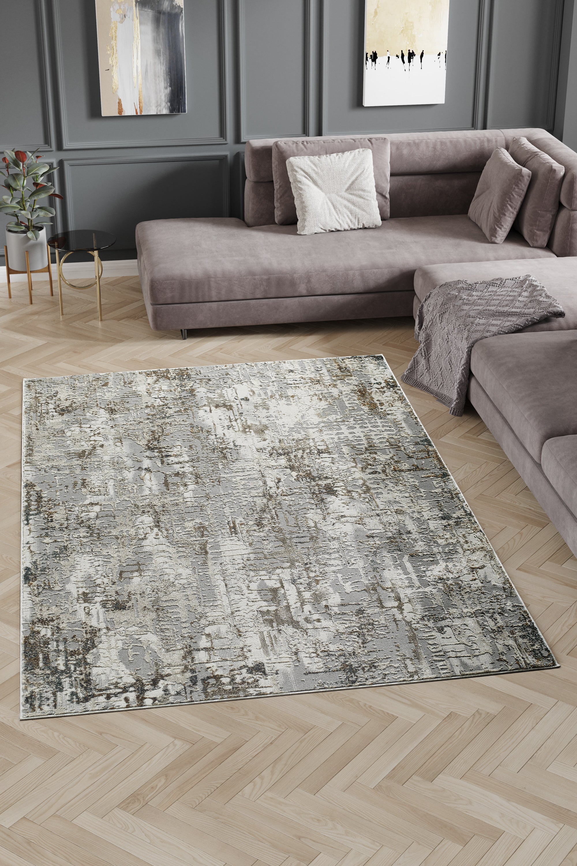L2 Decor Emojy Area Rug 8' x 11' with Underpad - Dark Grey, Cream