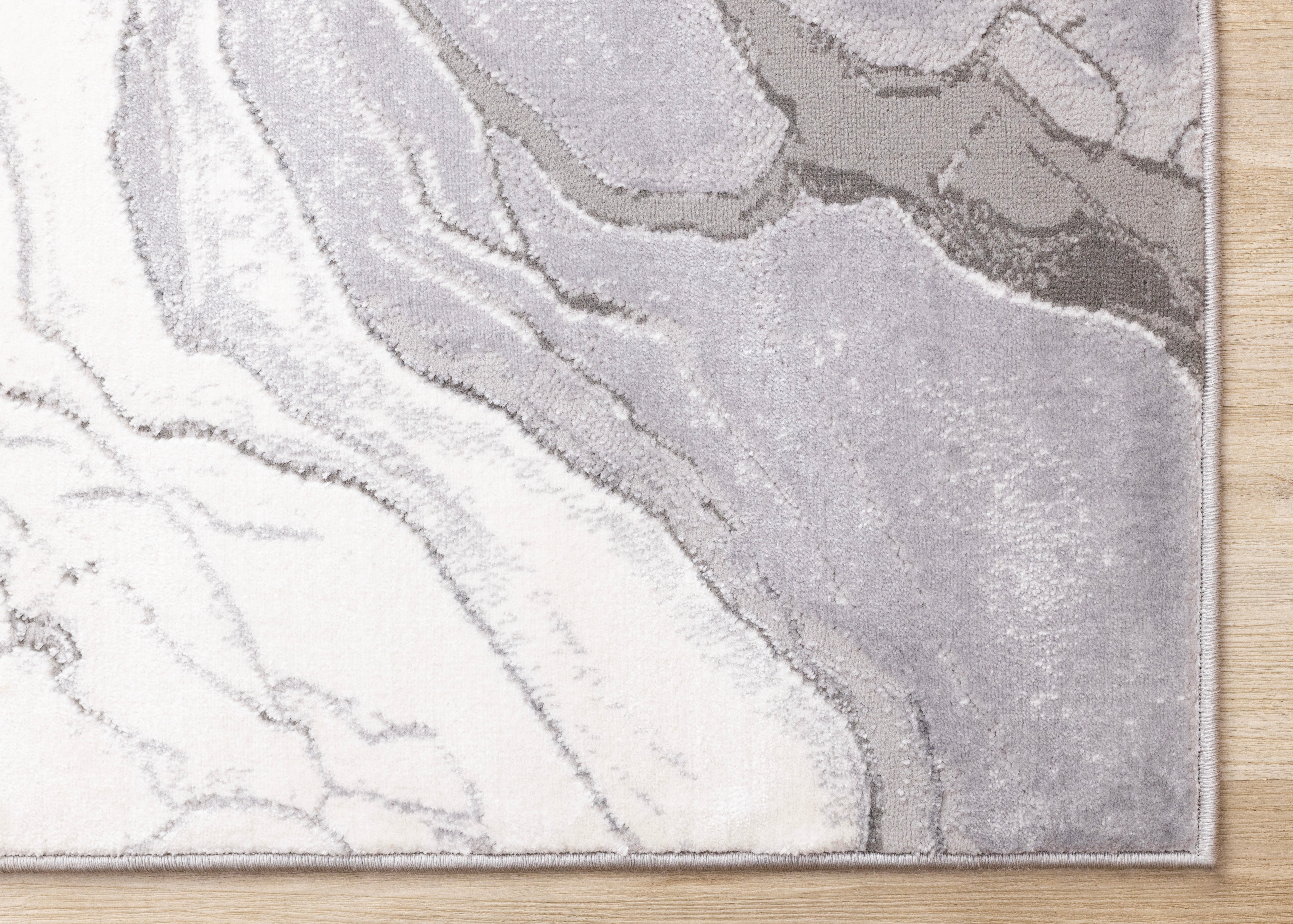 Frosted Cloud 6'7" x 9'6" Marble Design Area Rug - Grey, White