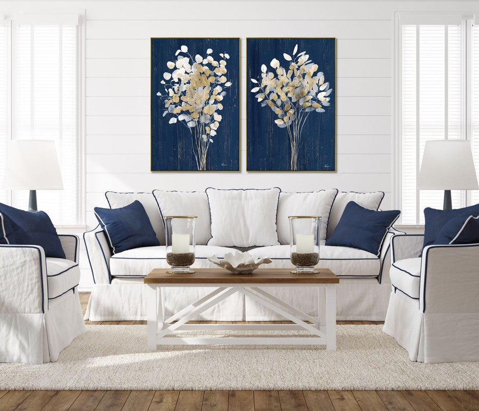 Bouquet on Blue II Wall Art - Blue/Gold - 29 X 43