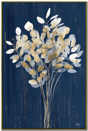 Bouquet on Blue II Wall Art - Blue/Gold - 29 X 43