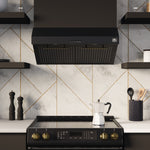 Forno Premium Black Kitchen Package with Range, Bottom Freezer Refrigerator and Range Hood - FBDL-001-02CA