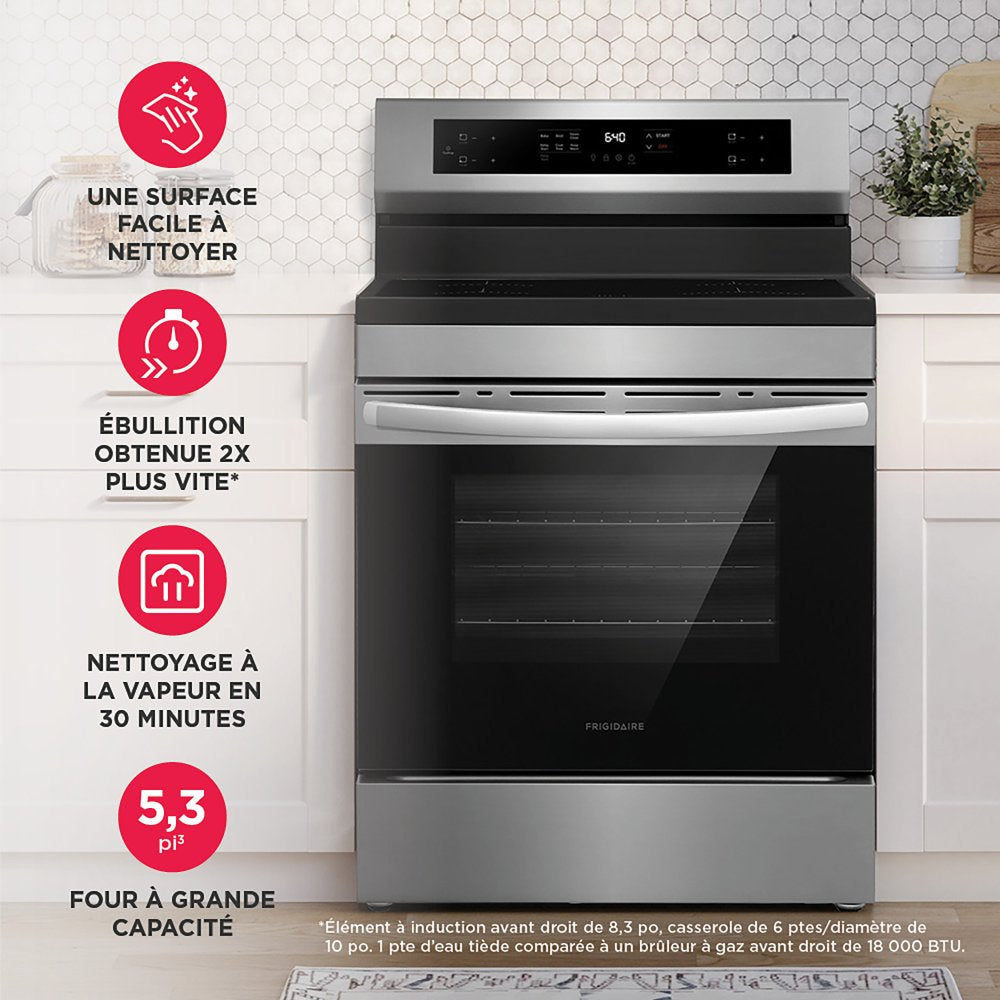 Frigidaire Cuisinière à induction 5,3 pi³ avec commande à l'arrière acier inoxydable 30 po FCRI306CAS--