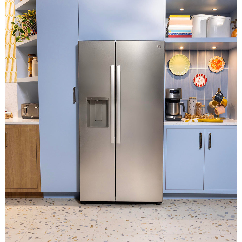 GE 36" 28.0 Cu. Ft. Stainless Steel Side-by-Side Refrigerator with Ice and Water Dispenser – GSS28PYYFS