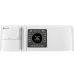 Close-up of GE Profile UltraFast washer dryer combo control panel with wash and dry cycle selections, digital display and PowerSteam compartment