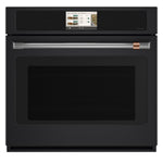 CAFÉ™ Professional Series 30" Matte Black Smart Wall Oven front view with touchscreen and large glass door