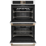 CAFÉ™ Professional Series 30" Matte White Double Wall Oven open showing racks and convection fans