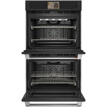 CAFÉ™ Professional Series 30" Matte Black Double Wall Oven open showing racks and convection fans