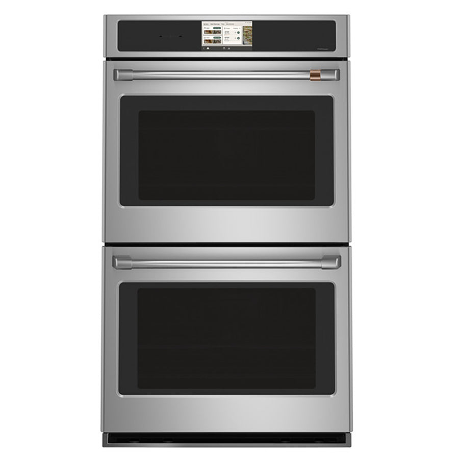 CAFÉ™ Professional Series 30" Stainless Steel Double Wall Oven, front view with touchscreen and two glass doors