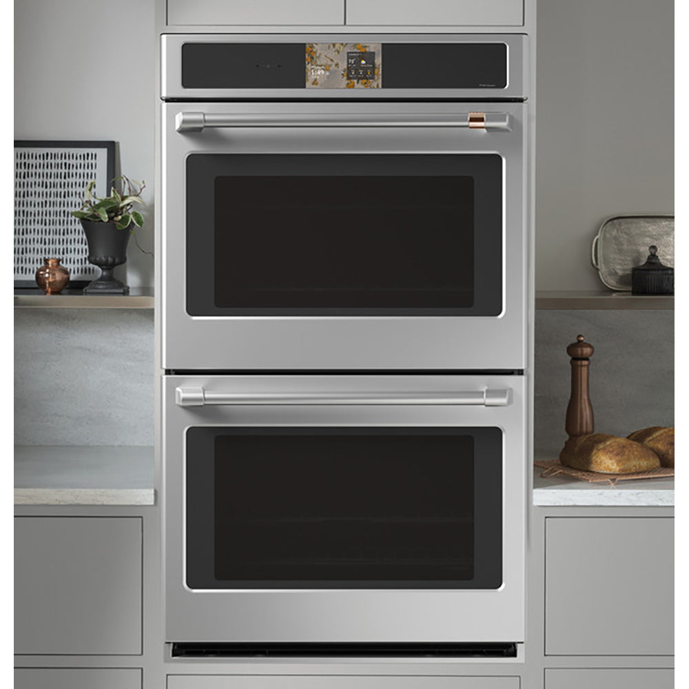 CAFÉ™ Professional Series 30" Stainless Steel Double Wall Oven built into modern kitchen cabinetry
