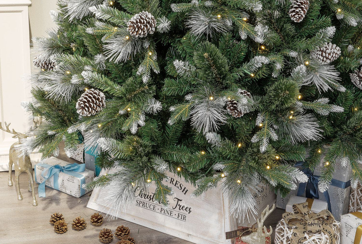 Galway 7 Ft Frosted White Spruce Christmas Tree Pre-lit with Warm White LED Lights - Clear/Warm White
