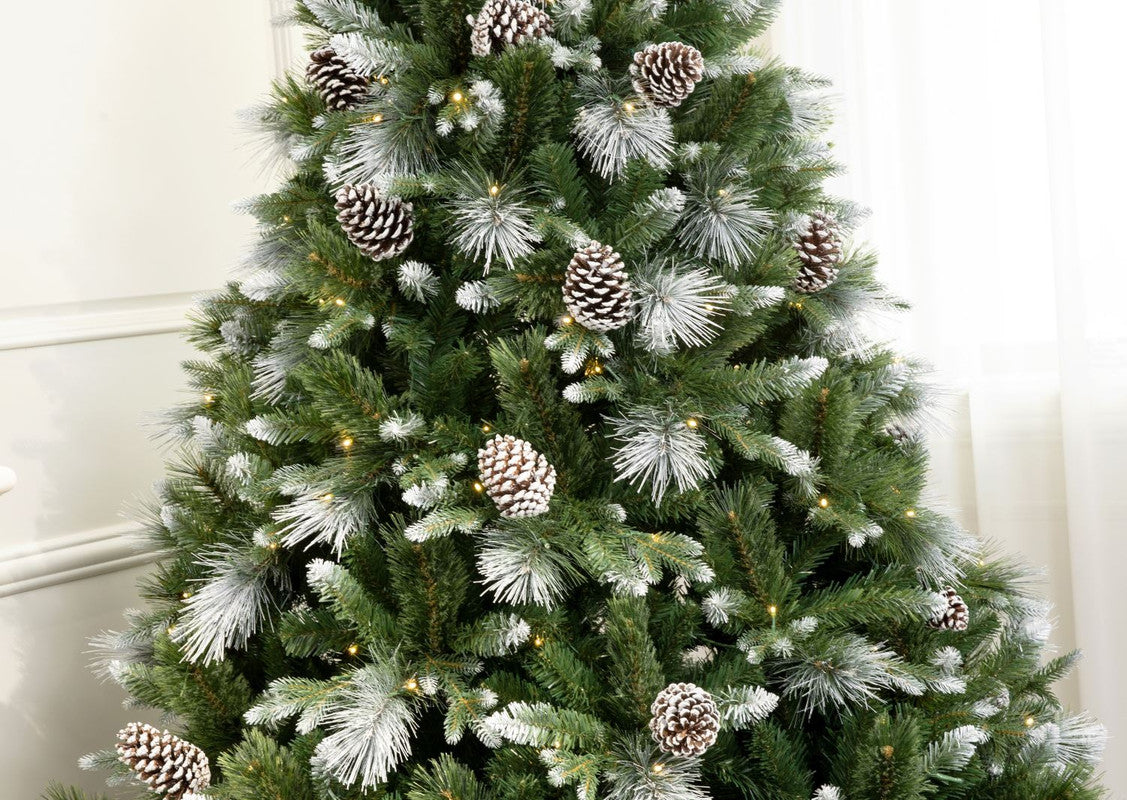Galway 7 Ft Frosted White Spruce Christmas Tree Pre-lit with Warm White LED Lights - Clear/Warm White