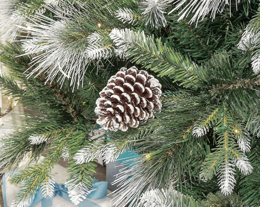 Galway 7 Ft Frosted White Spruce Christmas Tree Pre-lit with Warm White LED Lights - Clear/Warm White