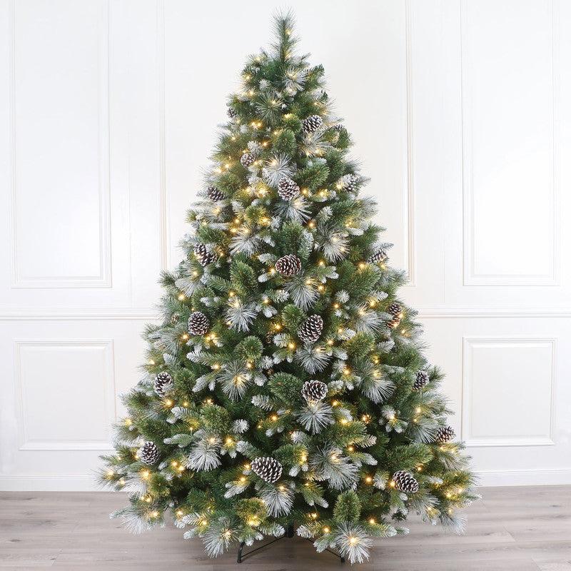 Galway 5 Ft Frosted White Spruce Christmas Tree Pre-lit with Warm White LED Lights - Clear/Warm White
