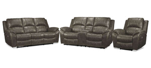 Wesley Ens. Sofa, causeuse avec console et fauteuil à inclinaison double électrique – granite
