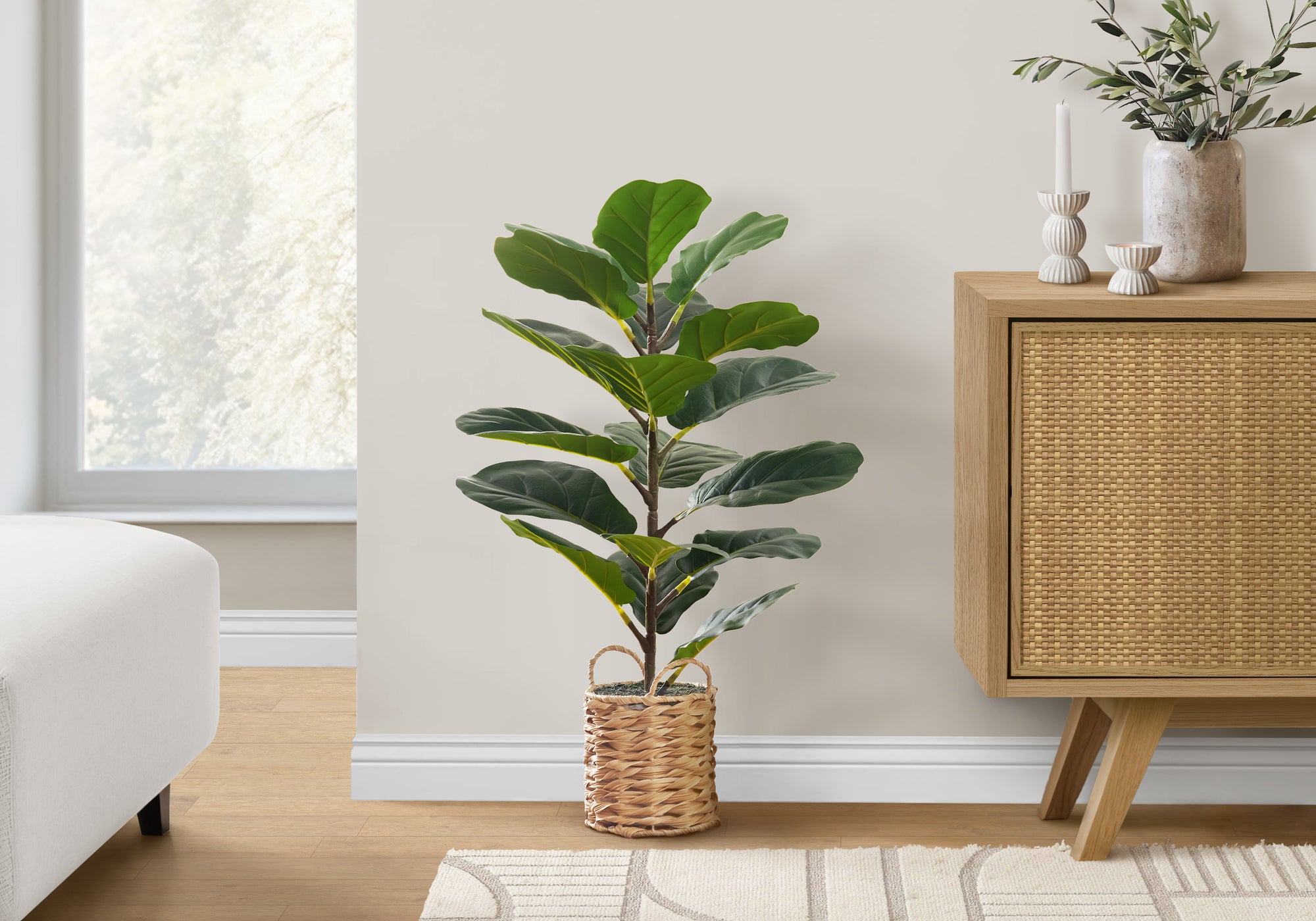 28" Fiddle Tree With 8" Woven Basket Pot - Green
