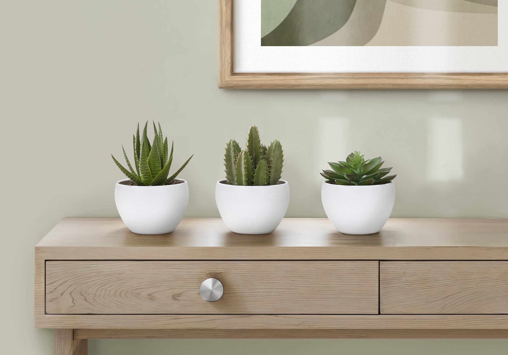 6" Succulent Plant with White Pot - Green - Set of 3