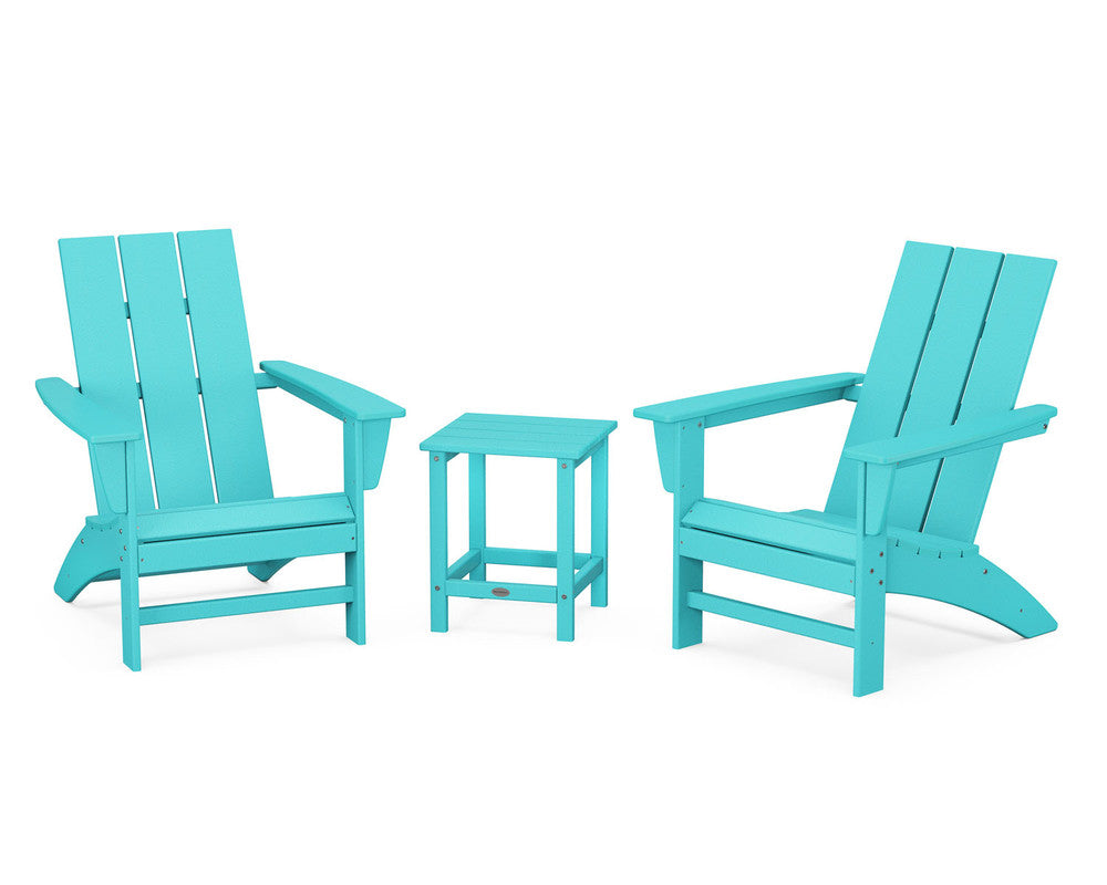 POLYWOOD® Modern 3-Piece Adirondack Set with Long Island 18" Side Table - Aruba