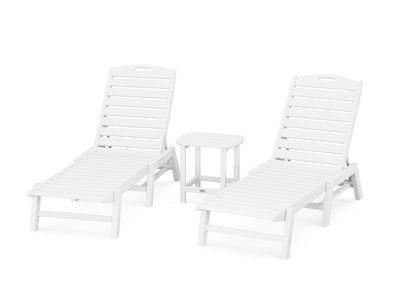 POLYWOOD® Nautical 3-Piece Chaise Lounge Set with South Beach 18" Side Table - White